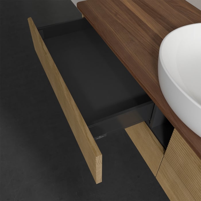 Villeroy & Boch Antao Waschbeckenunterschrank, 160 x 19 cm, 4 Auszüge, Fronten mit Struktur, mit Hahnloch, für Waschtisch mittig