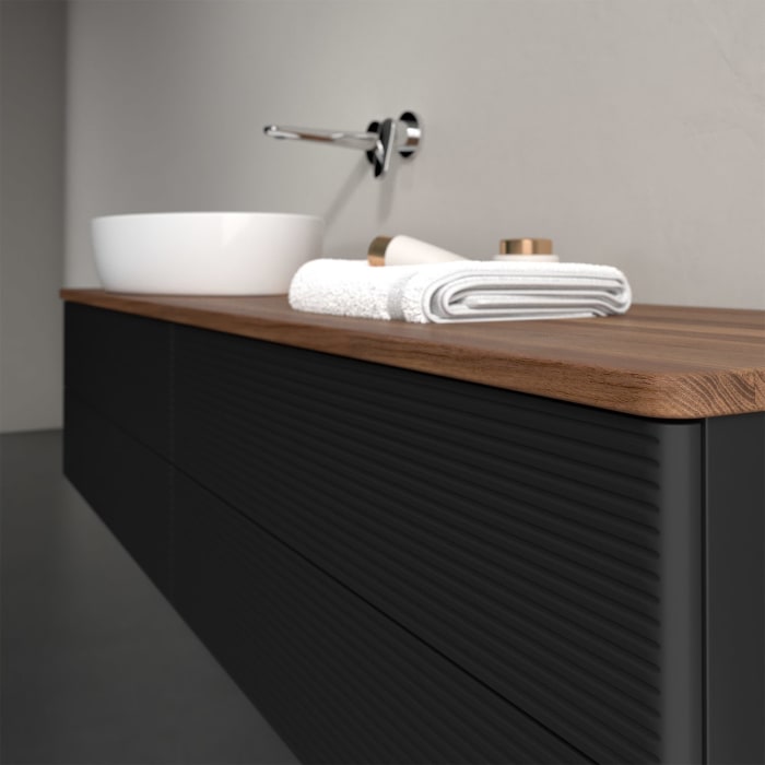 Villeroy & Boch Antao Waschbeckenunterschrank, 160 x 19 cm, 4 Auszüge, Fronten mit Struktur, ohne Hahnloch, für Waschtisch links