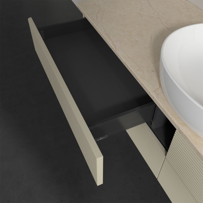 Villeroy & Boch Antao Waschbeckenunterschrank, 160 x 19 cm, 4 Auszüge, Fronten mit Struktur, mit Hahnloch, für Waschtisch mittig