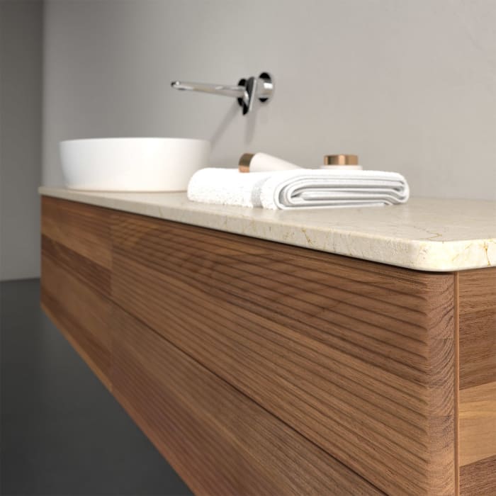 Villeroy & Boch Antao Waschbeckenunterschrank, 160 x 19 cm, 4 Auszüge, Fronten mit Struktur, ohne Hahnloch, für Waschtisch links