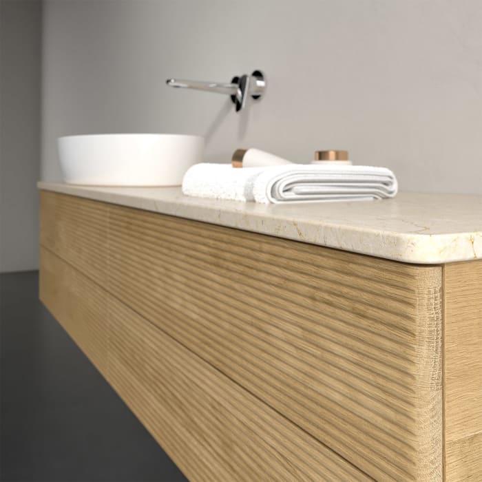 Villeroy & Boch Antao Waschbeckenunterschrank, 160 x 19 cm, 4 Auszüge, Fronten mit Struktur, ohne Hahnloch, für Waschtisch links