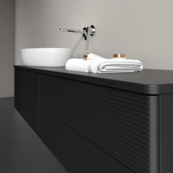 Villeroy & Boch Antao Waschbeckenunterschrank, 160 x 19 cm, 4 Auszüge, Fronten mit Struktur, mit Hahnloch, für Waschtisch links