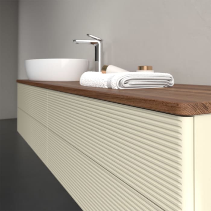 Villeroy & Boch Antao Waschbeckenunterschrank, 160 x 19 cm, 4 Auszüge, Fronten mit Struktur, mit Hahnloch, für Waschtisch links