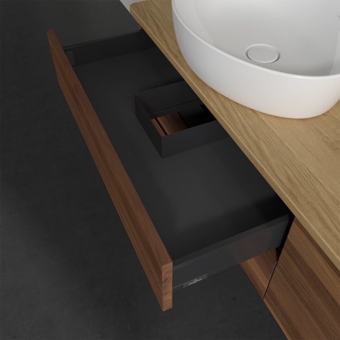 Villeroy & Boch Antao Waschbeckenunterschrank, 160 x 19 cm, 4 Auszüge, Fronten ohne Struktur, ohne Hahnloch, für Waschtisch links