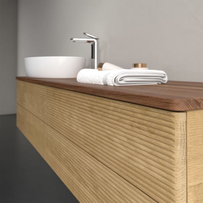 Villeroy & Boch Antao Waschbeckenunterschrank, 160 x 19 cm, 4 Auszüge, Fronten mit Struktur, mit Hahnloch, für Waschtisch links