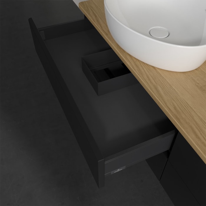 Villeroy & Boch Antao Waschbeckenunterschrank, 160 x 19 cm, 4 Auszüge, Fronten ohne Struktur, ohne Hahnloch, für Waschtisch links