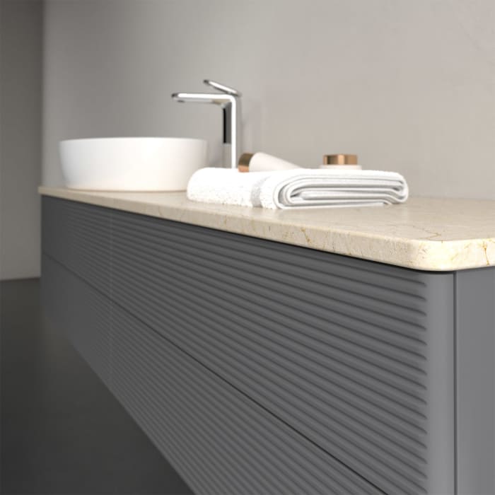 Villeroy & Boch Antao Waschbeckenunterschrank, 160 x 19 cm, 4 Auszüge, Fronten mit Struktur, mit Hahnloch, für Waschtisch links