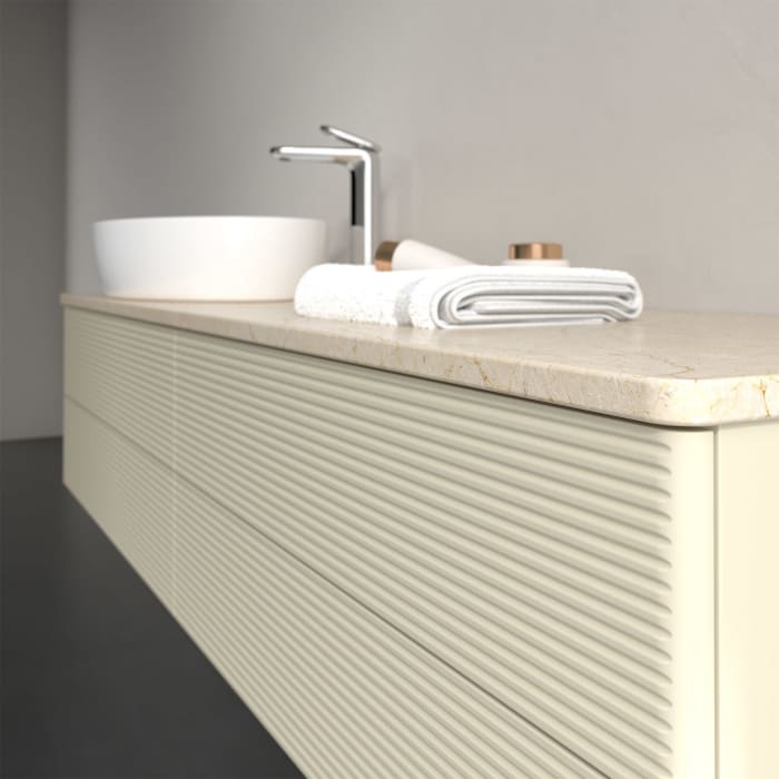 Villeroy & Boch Antao Waschbeckenunterschrank, 160 x 19 cm, 4 Auszüge, Fronten mit Struktur, mit Hahnloch, für Waschtisch links