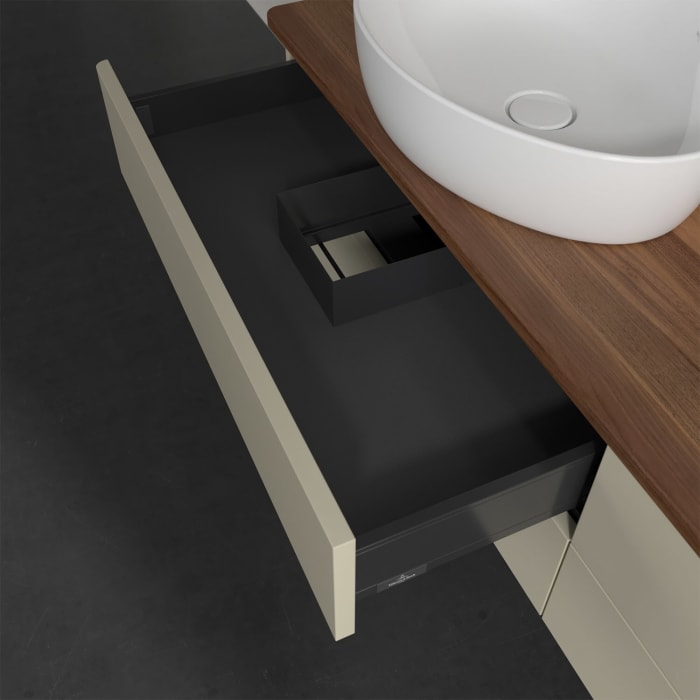 Villeroy & Boch Antao Waschbeckenunterschrank, 160 x 19 cm, 4 Auszüge, Fronten ohne Struktur, ohne Hahnloch, für Waschtisch links