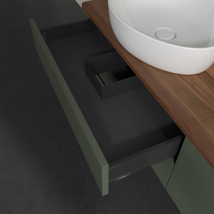 Villeroy & Boch Antao Waschbeckenunterschrank, 160 x 19 cm, 4 Auszüge, Fronten ohne Struktur, ohne Hahnloch, für Waschtisch links