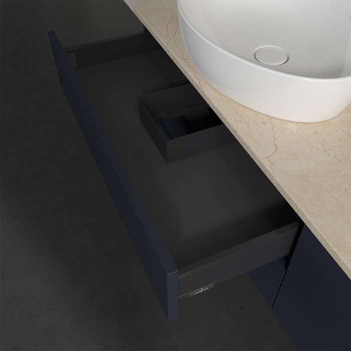 Villeroy & Boch Antao Waschbeckenunterschrank, 160 x 19 cm, 4 Auszüge, Fronten ohne Struktur, ohne Hahnloch, für Waschtisch links