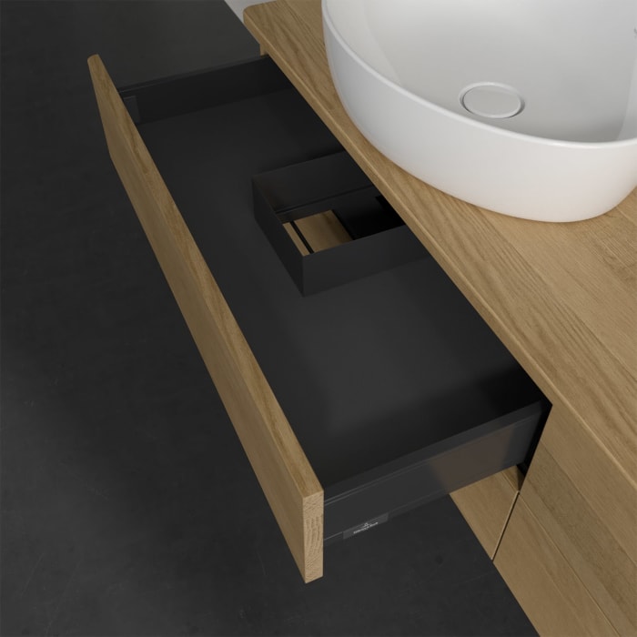 Villeroy & Boch Antao Waschbeckenunterschrank, 160 x 19 cm, 4 Auszüge, Fronten ohne Struktur, mit Hahnloch, für Waschtisch links