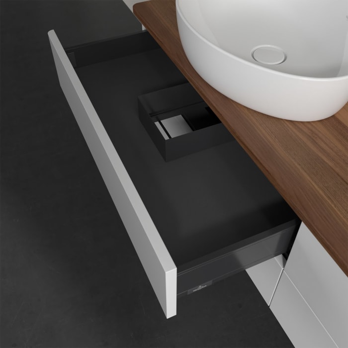 Villeroy & Boch Antao Waschbeckenunterschrank, 160 x 19 cm, 4 Auszüge, Fronten ohne Struktur, mit Hahnloch, für Waschtisch links