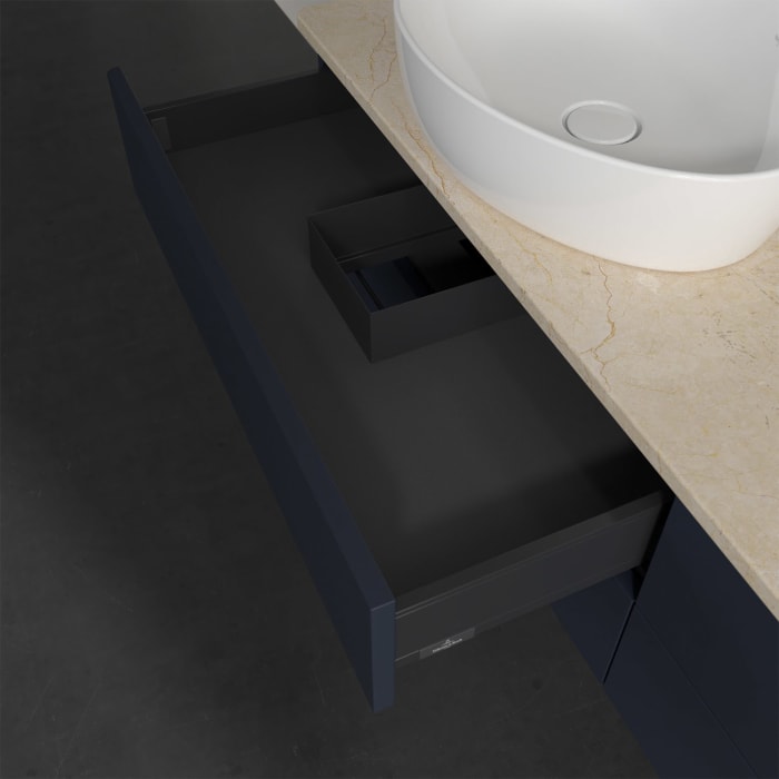 Villeroy & Boch Antao Waschbeckenunterschrank, 160 x 19 cm, 4 Auszüge, Fronten ohne Struktur, mit Hahnloch, für Waschtisch links