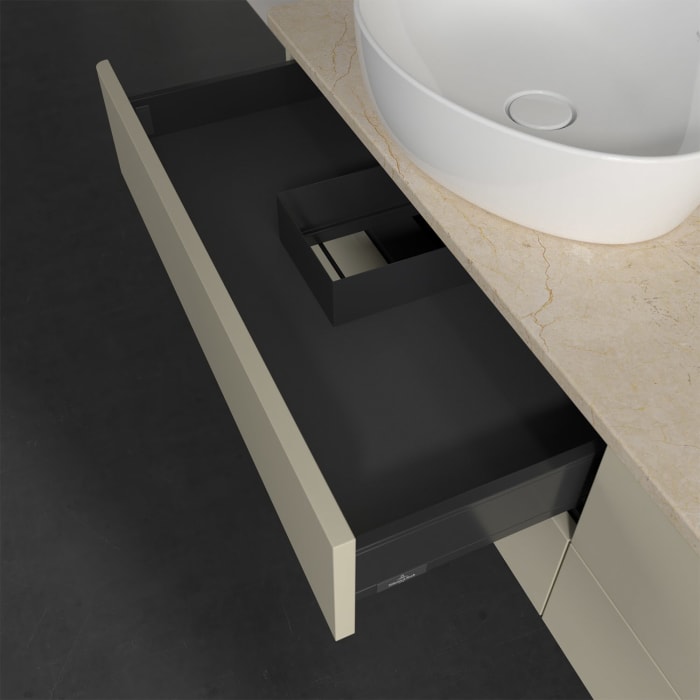 Villeroy & Boch Antao Waschbeckenunterschrank, 160 x 19 cm, 4 Auszüge, Fronten ohne Struktur, mit Hahnloch, für Waschtisch links