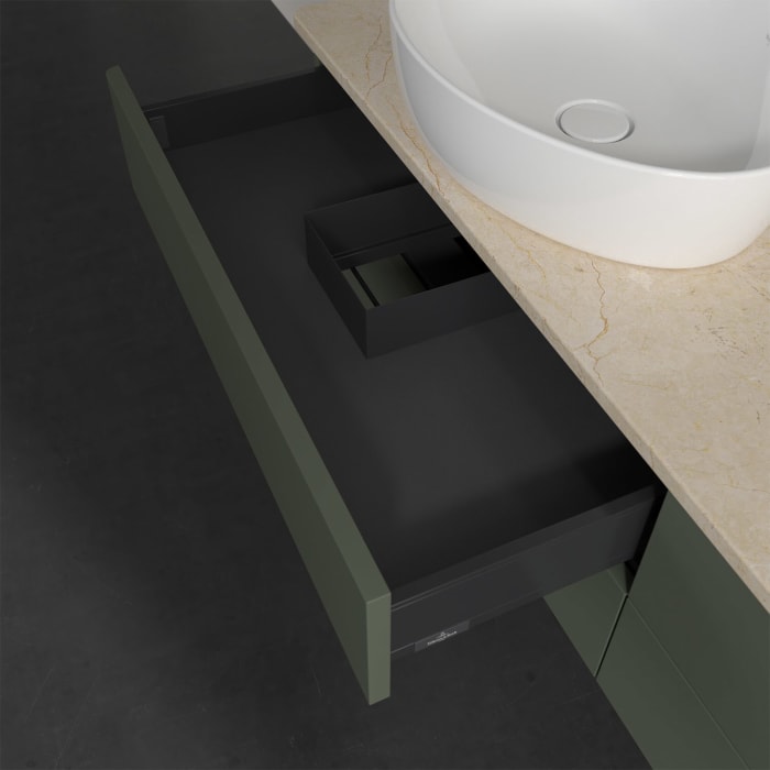 Villeroy & Boch Antao Waschbeckenunterschrank, 160 x 19 cm, 4 Auszüge, Fronten ohne Struktur, mit Hahnloch, für Waschtisch links