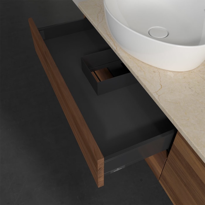 Villeroy & Boch Antao Waschbeckenunterschrank, 160 x 19 cm, 4 Auszüge, Fronten ohne Struktur, mit Hahnloch, für Waschtisch links