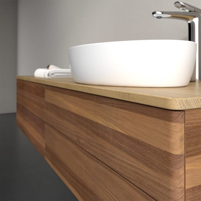 Villeroy & Boch Antao Waschbeckenunterschrank, 160 x 19 cm, 4 Auszüge, Fronten ohne Struktur, mit Hahnloch, für Waschtisch rechts