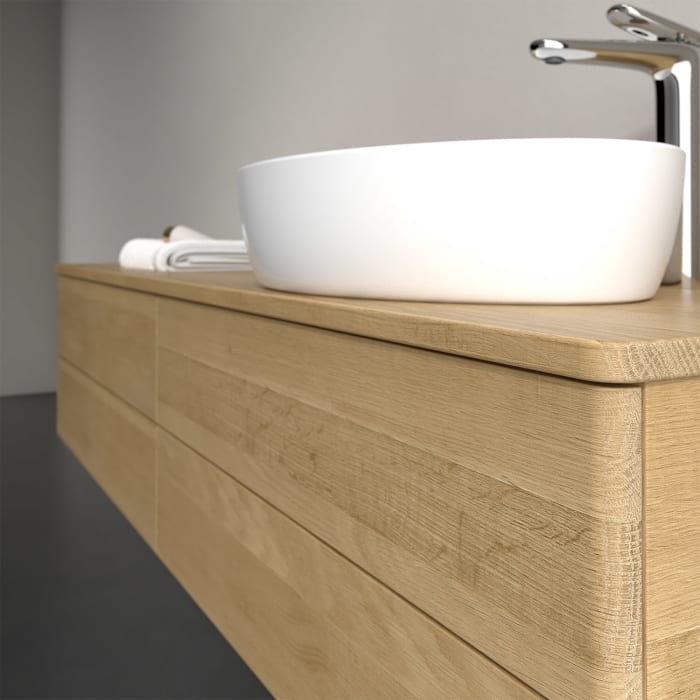 Villeroy & Boch Antao Waschbeckenunterschrank, 160 x 19 cm, 4 Auszüge, Fronten ohne Struktur, mit Hahnloch, für Waschtisch rechts