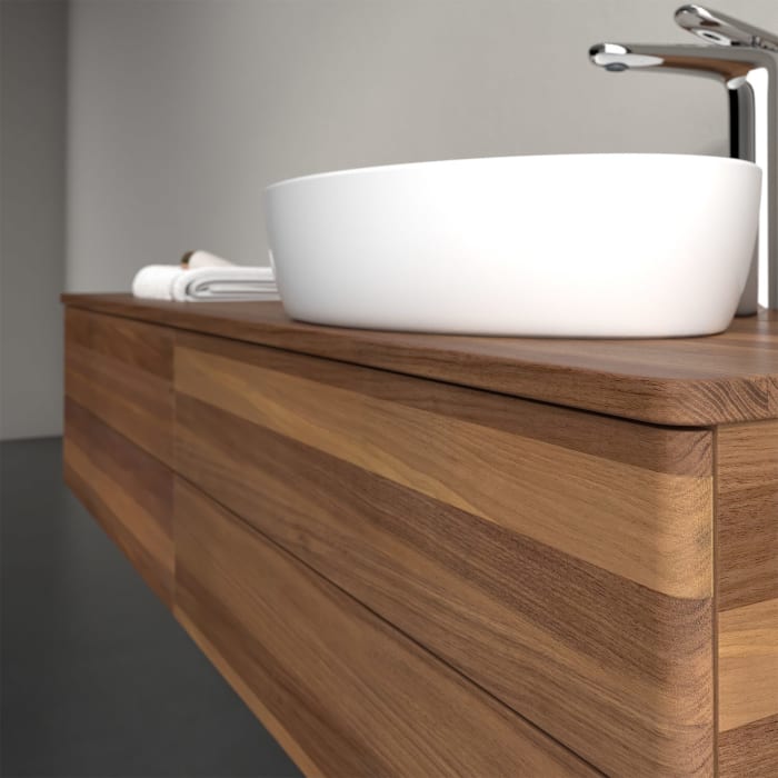 Villeroy & Boch Antao Waschbeckenunterschrank, 160 x 19 cm, 4 Auszüge, Fronten ohne Struktur, mit Hahnloch, für Waschtisch rechts