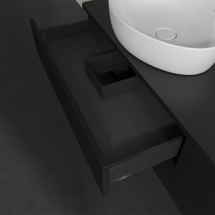 Villeroy & Boch Antao Waschbeckenunterschrank, 160 x 19 cm, 4 Auszüge, Fronten mit Struktur, ohne Hahnloch, für Waschtisch links