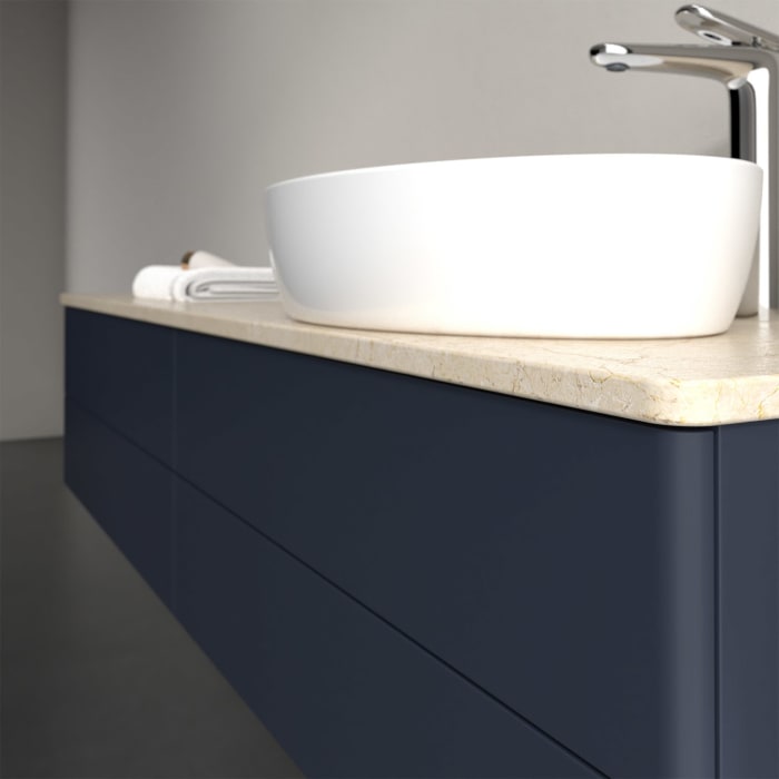 Villeroy & Boch Antao Waschbeckenunterschrank, 160 x 19 cm, 4 Auszüge, Fronten ohne Struktur, mit Hahnloch, für Waschtisch rechts