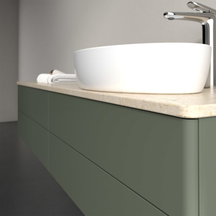 Villeroy & Boch Antao Waschbeckenunterschrank, 160 x 19 cm, 4 Auszüge, Fronten ohne Struktur, mit Hahnloch, für Waschtisch rechts