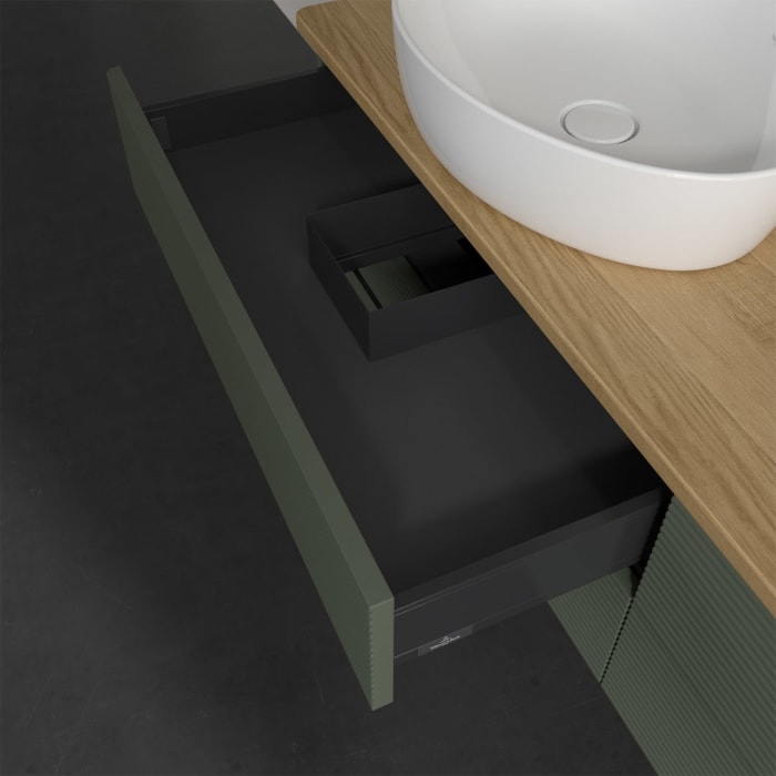 Villeroy & Boch Antao Waschbeckenunterschrank, 160 x 19 cm, 4 Auszüge, Fronten mit Struktur, ohne Hahnloch, für Waschtisch links