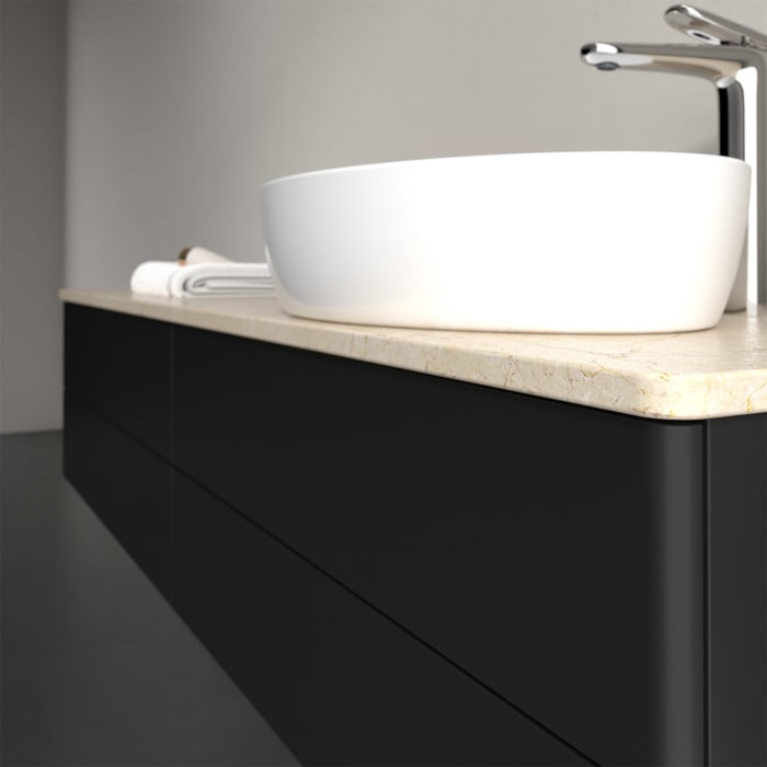 Villeroy & Boch Antao Waschbeckenunterschrank, 160 x 19 cm, 4 Auszüge, Fronten ohne Struktur, mit Hahnloch, für Waschtisch rechts