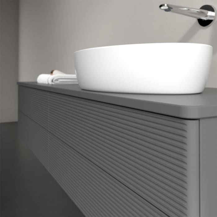 Villeroy & Boch Antao Waschbeckenunterschrank, 160 x 19 cm, 4 Auszüge, Fronten mit Struktur, ohne Hahnloch, für Waschtisch rechts