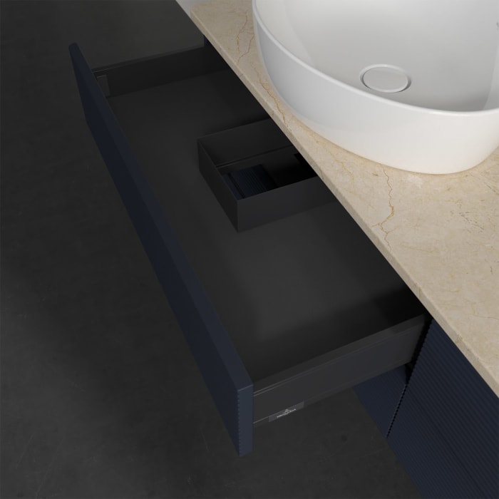 Villeroy & Boch Antao Waschbeckenunterschrank, 160 x 19 cm, 4 Auszüge, Fronten mit Struktur, ohne Hahnloch, für Waschtisch links