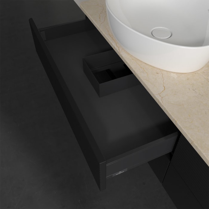 Villeroy & Boch Antao Waschbeckenunterschrank, 160 x 19 cm, 4 Auszüge, Fronten mit Struktur, ohne Hahnloch, für Waschtisch links