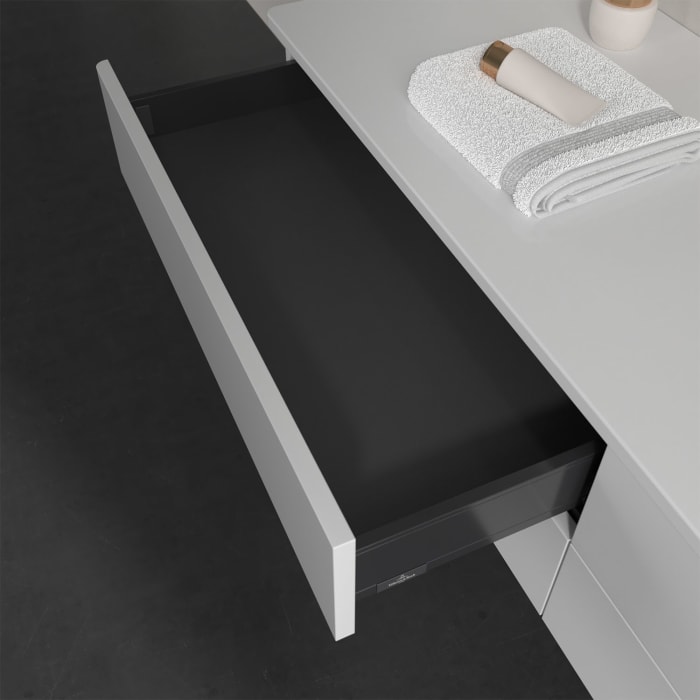 Villeroy & Boch Antao Waschbeckenunterschrank, 160 x 19 cm, 4 Auszüge, Fronten ohne Struktur, ohne Hahnloch, für Waschtisch rechts