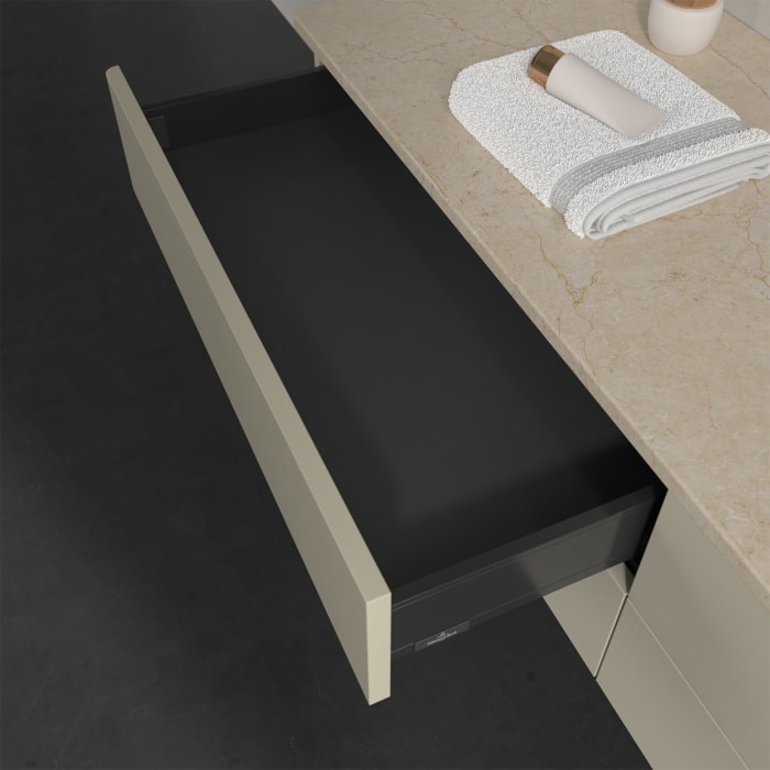 Villeroy & Boch Antao Waschbeckenunterschrank, 160 x 19 cm, 4 Auszüge, Fronten ohne Struktur, ohne Hahnloch, für Waschtisch rechts