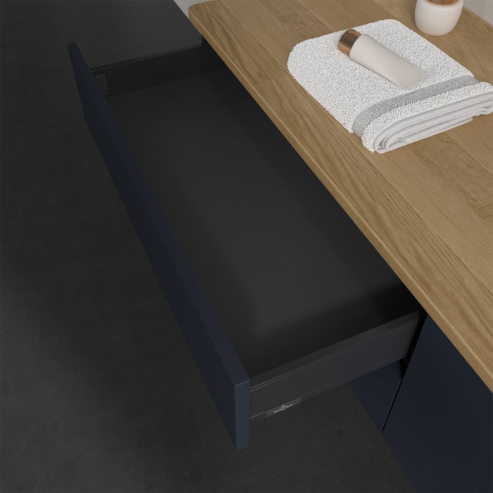 Villeroy & Boch Antao Waschbeckenunterschrank, 160 x 19 cm, 4 Auszüge, Fronten ohne Struktur, mit Hahnloch, für Waschtisch rechts