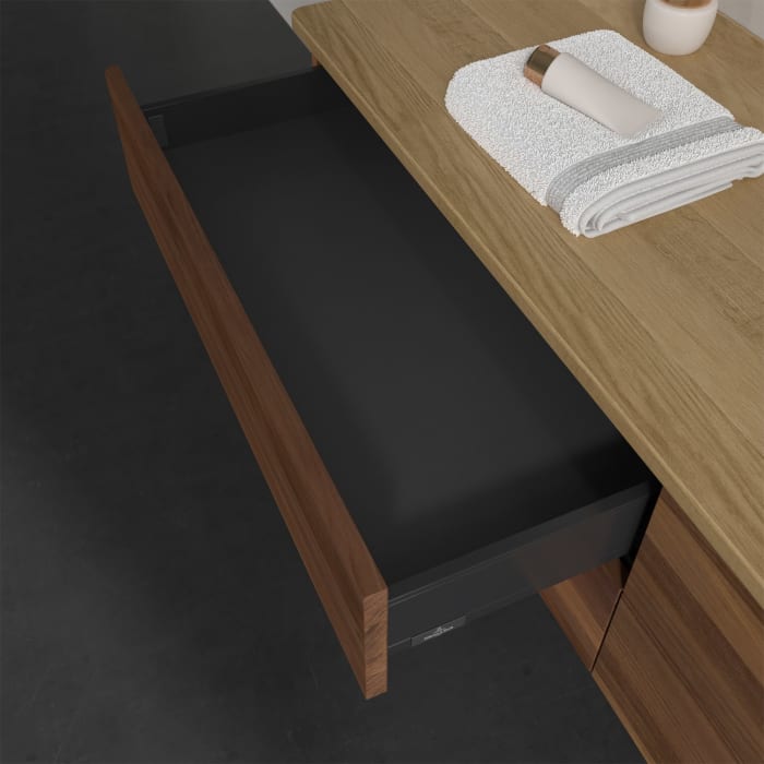 Villeroy & Boch Antao Waschbeckenunterschrank, 160 x 19 cm, 4 Auszüge, Fronten ohne Struktur, mit Hahnloch, für Waschtisch rechts