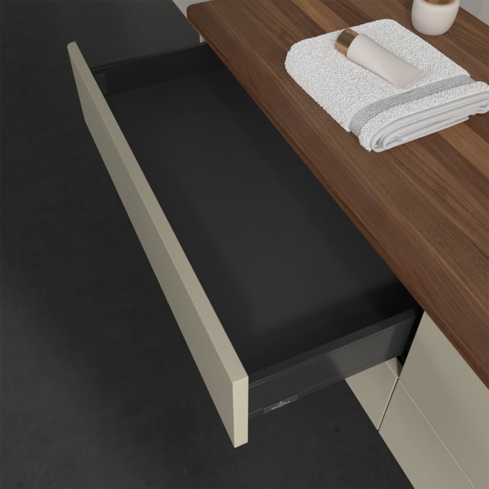 Villeroy & Boch Antao Waschbeckenunterschrank, 160 x 19 cm, 4 Auszüge, Fronten ohne Struktur, mit Hahnloch, für Waschtisch rechts