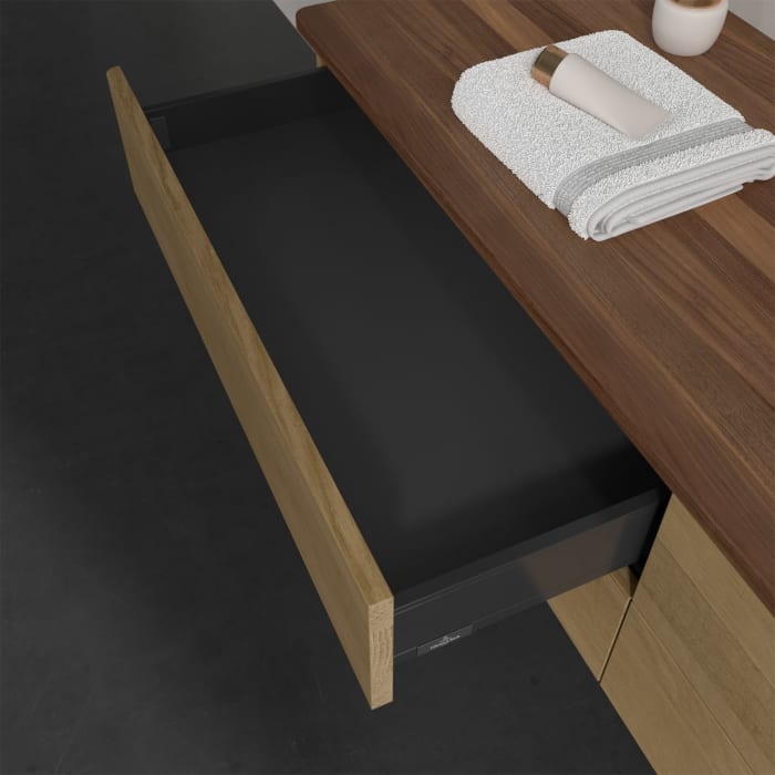 Villeroy & Boch Antao Waschbeckenunterschrank, 160 x 19 cm, 4 Auszüge, Fronten ohne Struktur, mit Hahnloch, für Waschtisch rechts