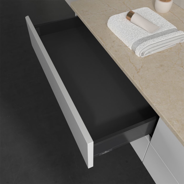 Villeroy & Boch Antao Waschbeckenunterschrank, 160 x 19 cm, 4 Auszüge, Fronten ohne Struktur, mit Hahnloch, für Waschtisch rechts