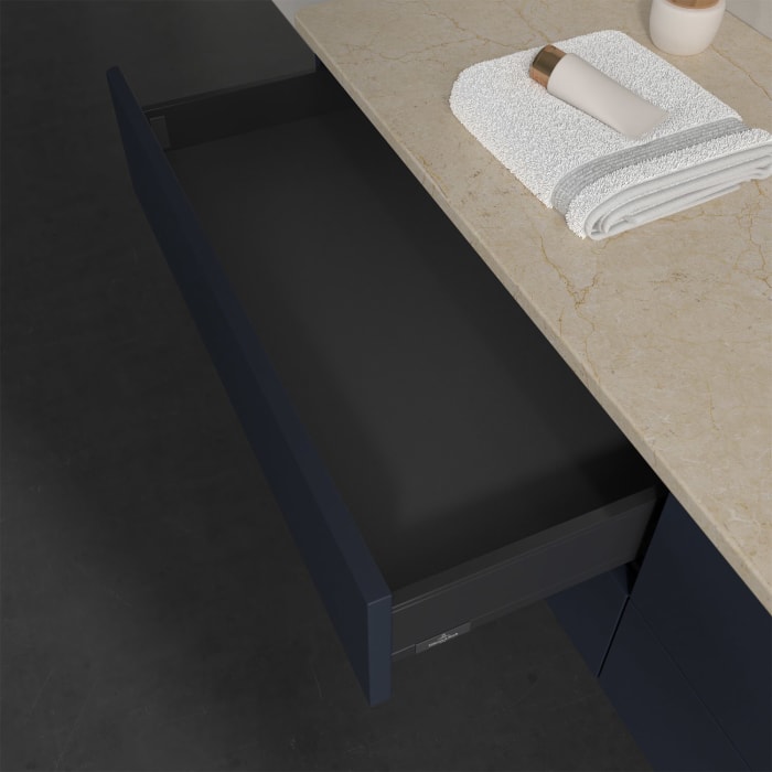 Villeroy & Boch Antao Waschbeckenunterschrank, 160 x 19 cm, 4 Auszüge, Fronten ohne Struktur, mit Hahnloch, für Waschtisch rechts