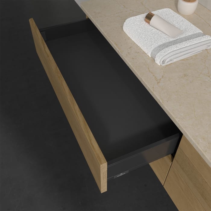 Villeroy & Boch Antao Waschbeckenunterschrank, 160 x 19 cm, 4 Auszüge, Fronten ohne Struktur, mit Hahnloch, für Waschtisch rechts