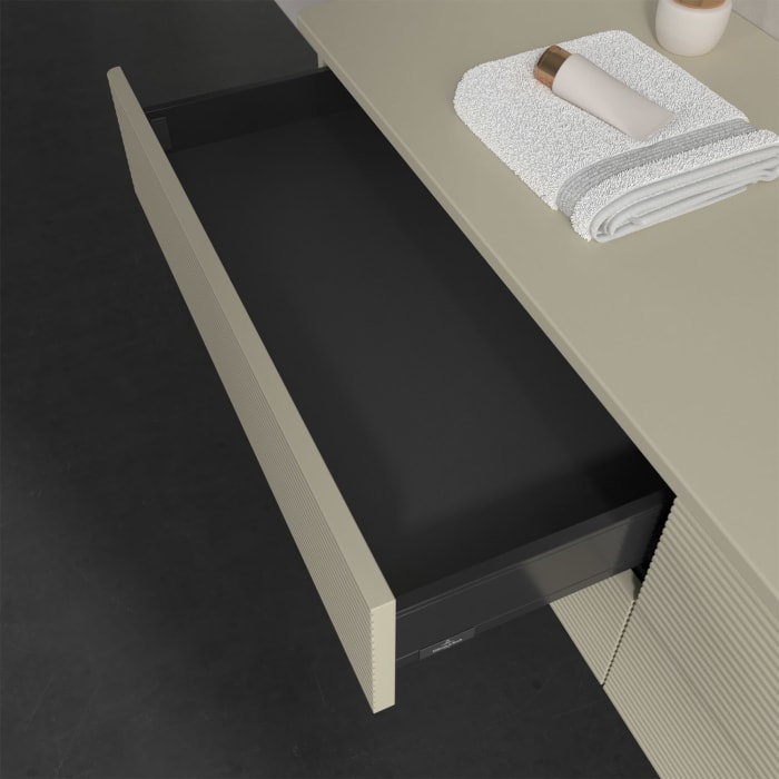 Villeroy & Boch Antao Waschbeckenunterschrank, 160 x 19 cm, 4 Auszüge, Fronten mit Struktur, ohne Hahnloch, für Waschtisch rechts