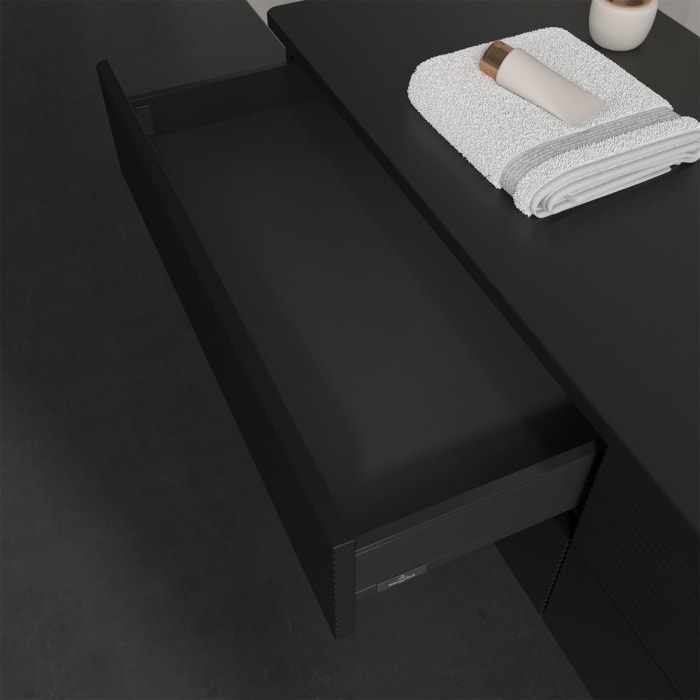 Villeroy & Boch Antao Waschbeckenunterschrank, 160 x 19 cm, 4 Auszüge, Fronten mit Struktur, ohne Hahnloch, für Waschtisch rechts