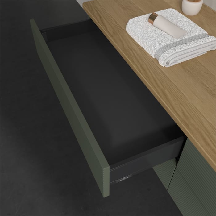 Villeroy & Boch Antao Waschbeckenunterschrank, 160 x 19 cm, 4 Auszüge, Fronten mit Struktur, ohne Hahnloch, für Waschtisch rechts