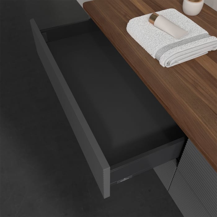 Villeroy & Boch Antao Waschbeckenunterschrank, 160 x 19 cm, 4 Auszüge, Fronten mit Struktur, ohne Hahnloch, für Waschtisch rechts