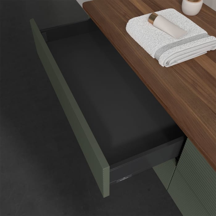 Villeroy & Boch Antao Waschbeckenunterschrank, 160 x 19 cm, 4 Auszüge, Fronten mit Struktur, ohne Hahnloch, für Waschtisch rechts