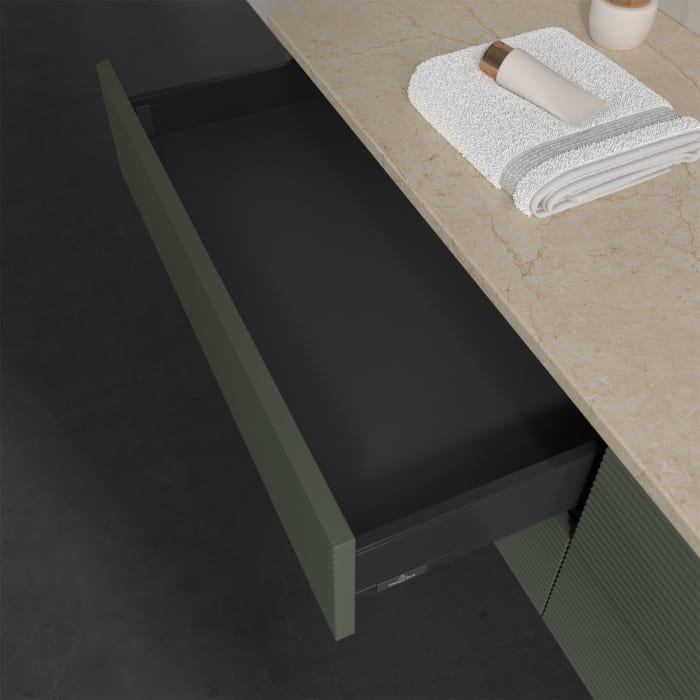 Villeroy & Boch Antao Waschbeckenunterschrank, 160 x 19 cm, 4 Auszüge, Fronten mit Struktur, ohne Hahnloch, für Waschtisch rechts