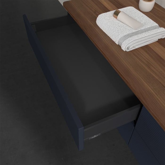 Villeroy & Boch Antao Waschbeckenunterschrank, 160 x 19 cm, 4 Auszüge, Fronten mit Struktur, mit Hahnloch, für Waschtisch rechts