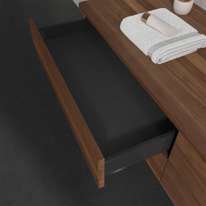 Villeroy & Boch Antao Waschbeckenunterschrank, 160 x 19 cm, 4 Auszüge, Fronten mit Struktur, mit Hahnloch, für Waschtisch rechts