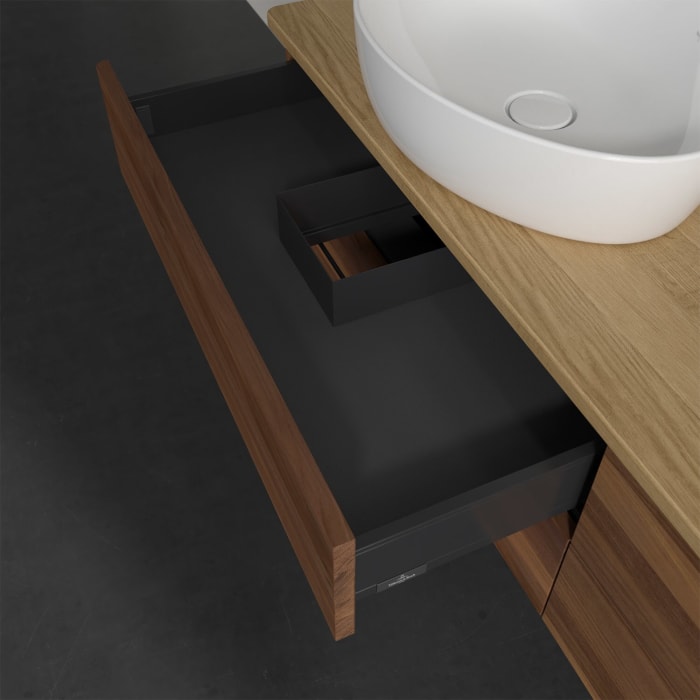 Villeroy & Boch Antao Waschbeckenunterschrank, 160 x 19 cm, 4 Auszüge, Fronten ohne Struktur, mit Hahnloch, für Waschtisch links und rechts